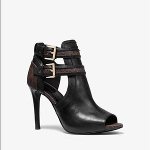 Michael Kors Blaze Leather Logo Open-Toe Bootie